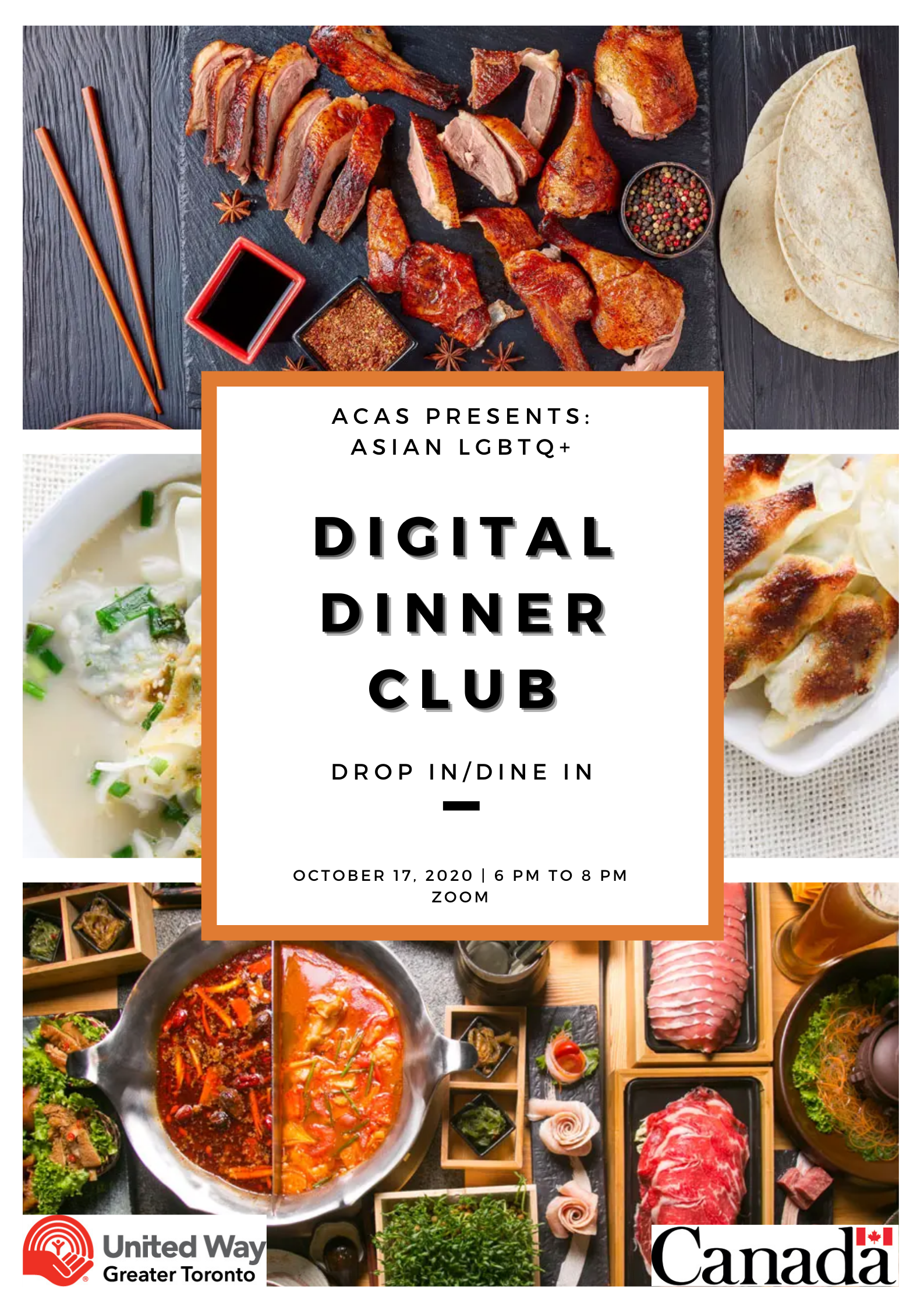 Poster for ACAS Asian LGBTQ+ Social - Digital Dinner Club - October 17th, 6-8pm