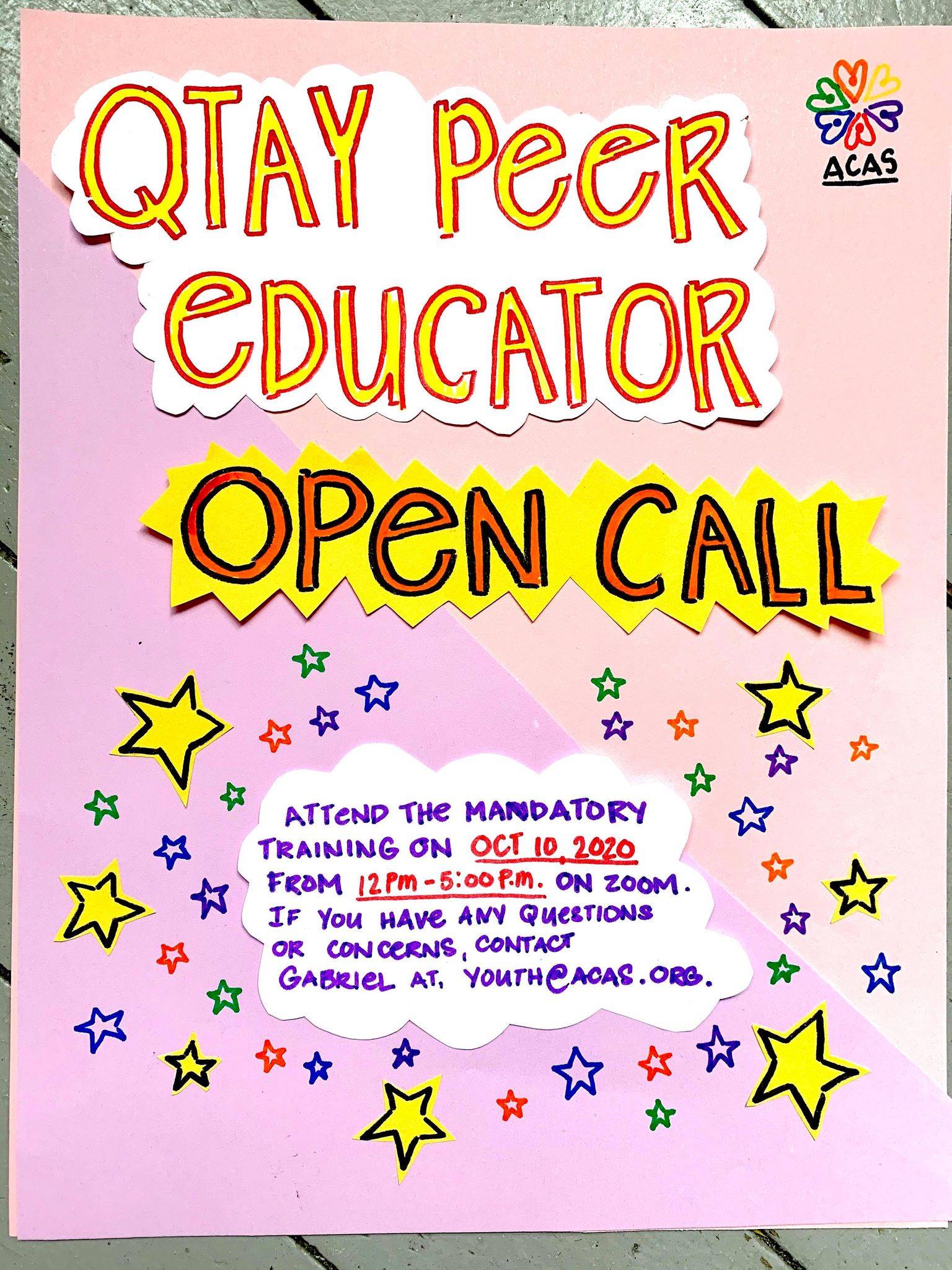 poster for QTAY Peer Educator training